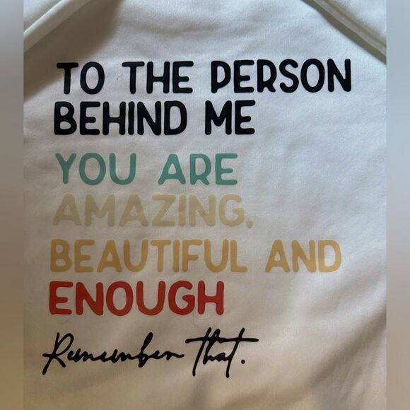 White long sleeved crewneck sweatshirt w motivational text on back XL NWOT - Picture 9 of 12